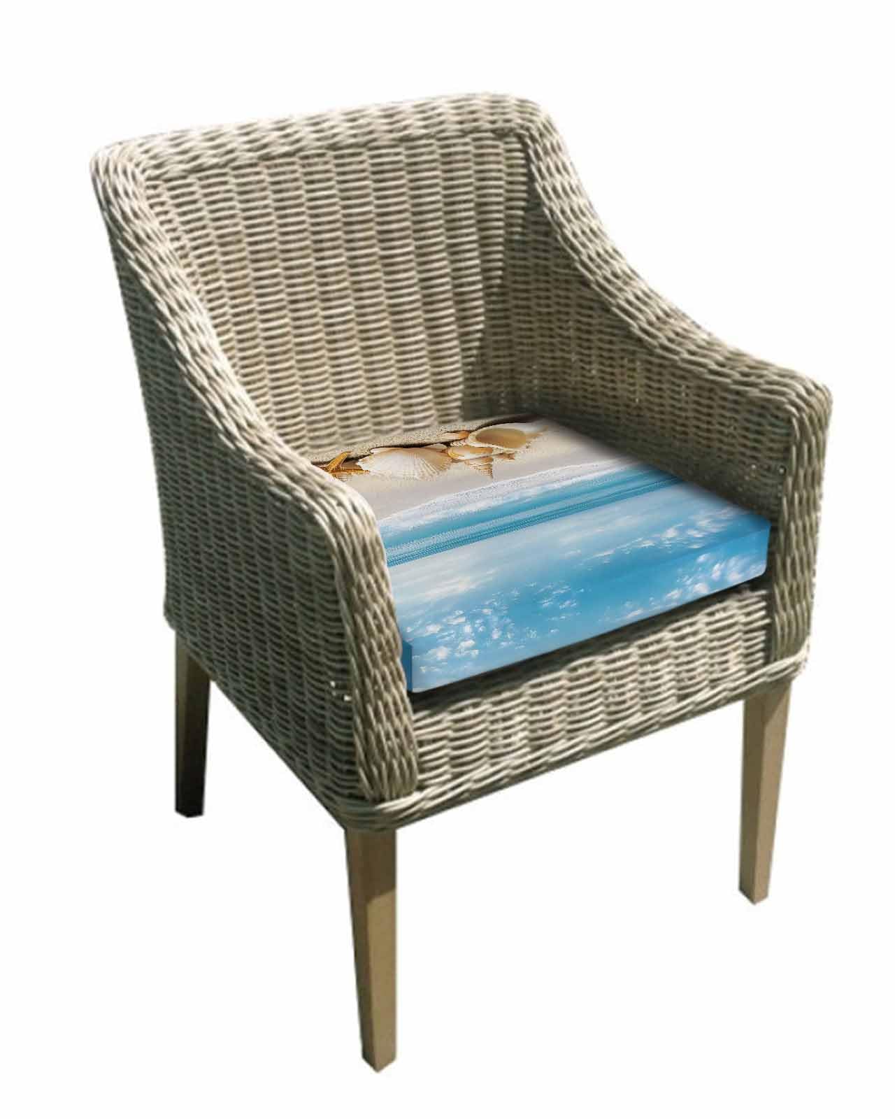 2 Pack Coastal Seashells Waterproof Cushion Covers with Ties, Outdoor Patio Chaise Lounge Chair Seat Cushion Slip Covers Replacement(Only Cover) Beach Ocean Nautical Starfish Conch 24