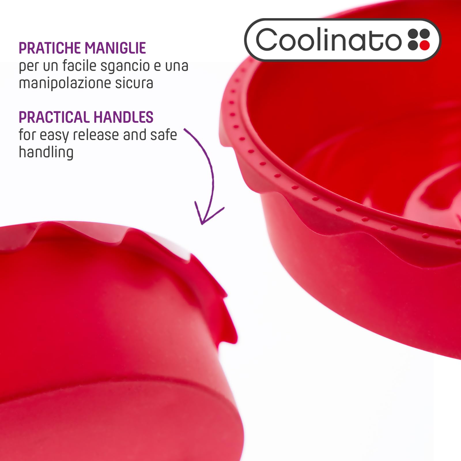 Set 3 Stampi In Silicone Rotondi Coolinato 16-20-26 Cm Rossi – Stampo Per Torte, Dolci E Quiche Antiaderente, Con 4 Ricette - 5