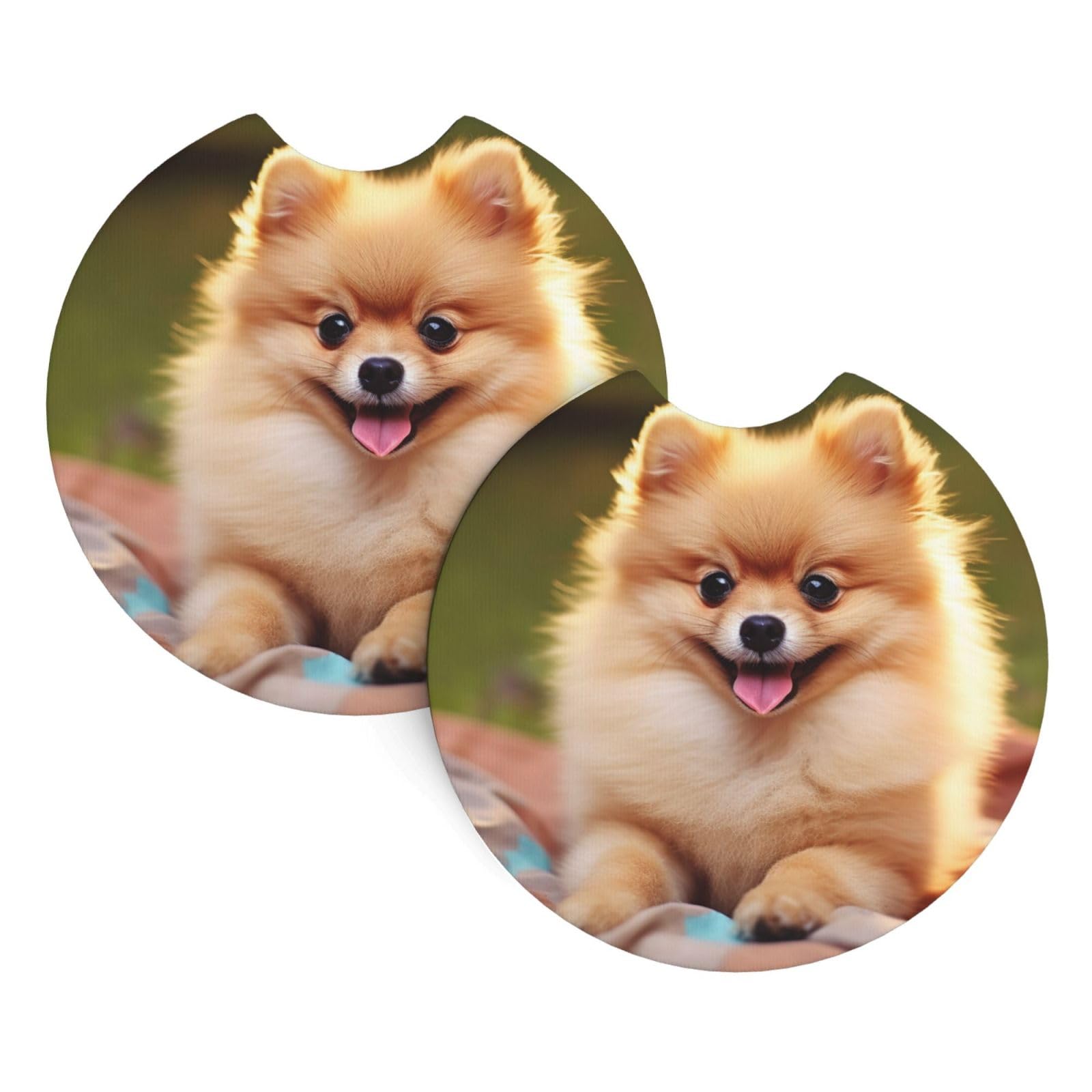 2PCS Car Coaster for Cup Holders Universal Auto Cup Mat Short-haired Pomeranian Cup Coaster Pad 2.7" Waterproof Neoprene Non-Slip Cup Holder Coasters Car Interior Accessories for Women Men