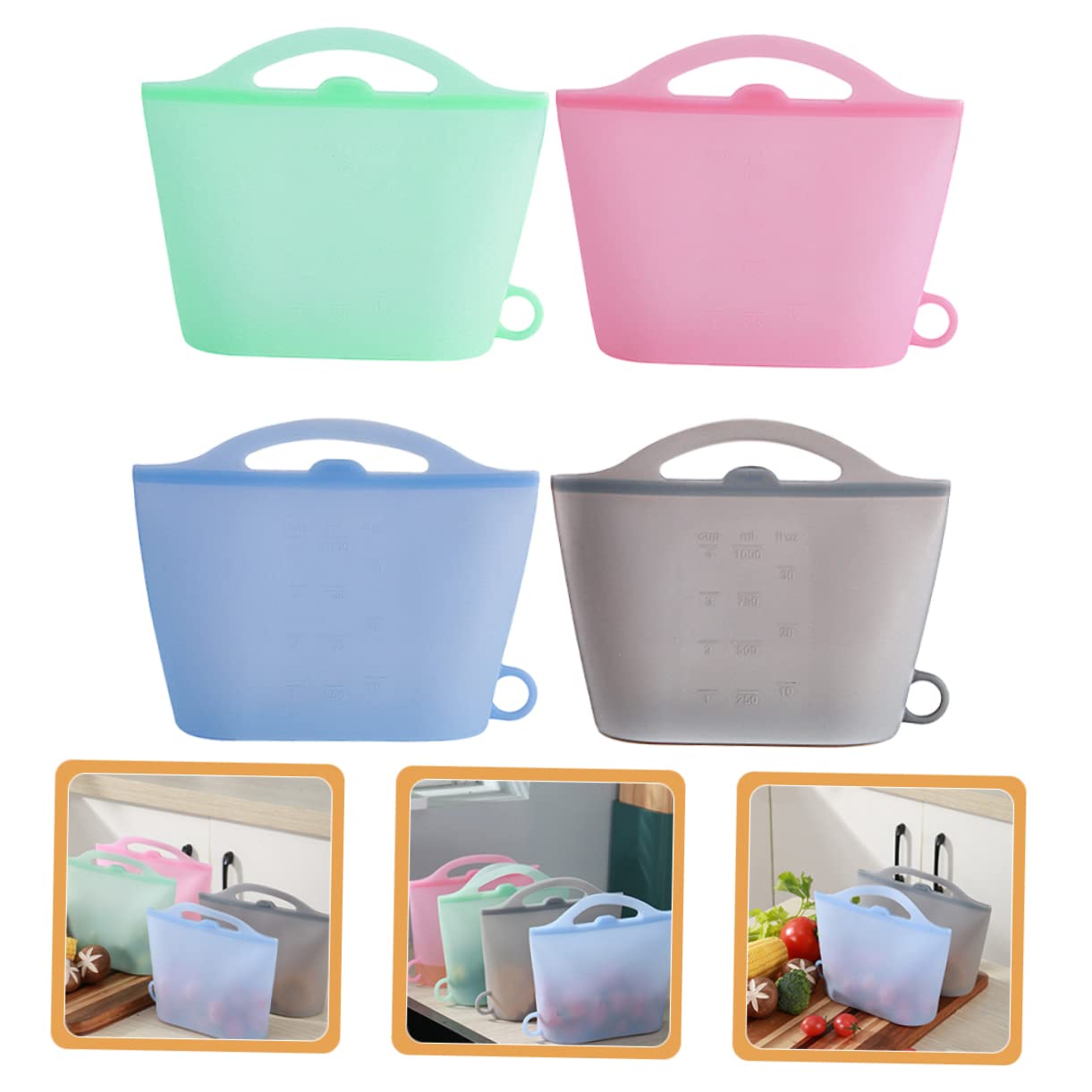 4 Bolsas De Silicona Para 1000ml Refrigerador Congelador Reutilizables Herméticas