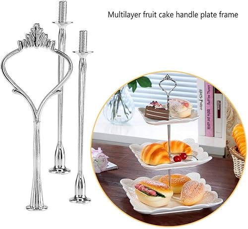 Miniatura 5 de Paquete de 3 bandejas para cupcakes de varios niveles con mango para platos de frutas (corona de 3 niveles, plata)