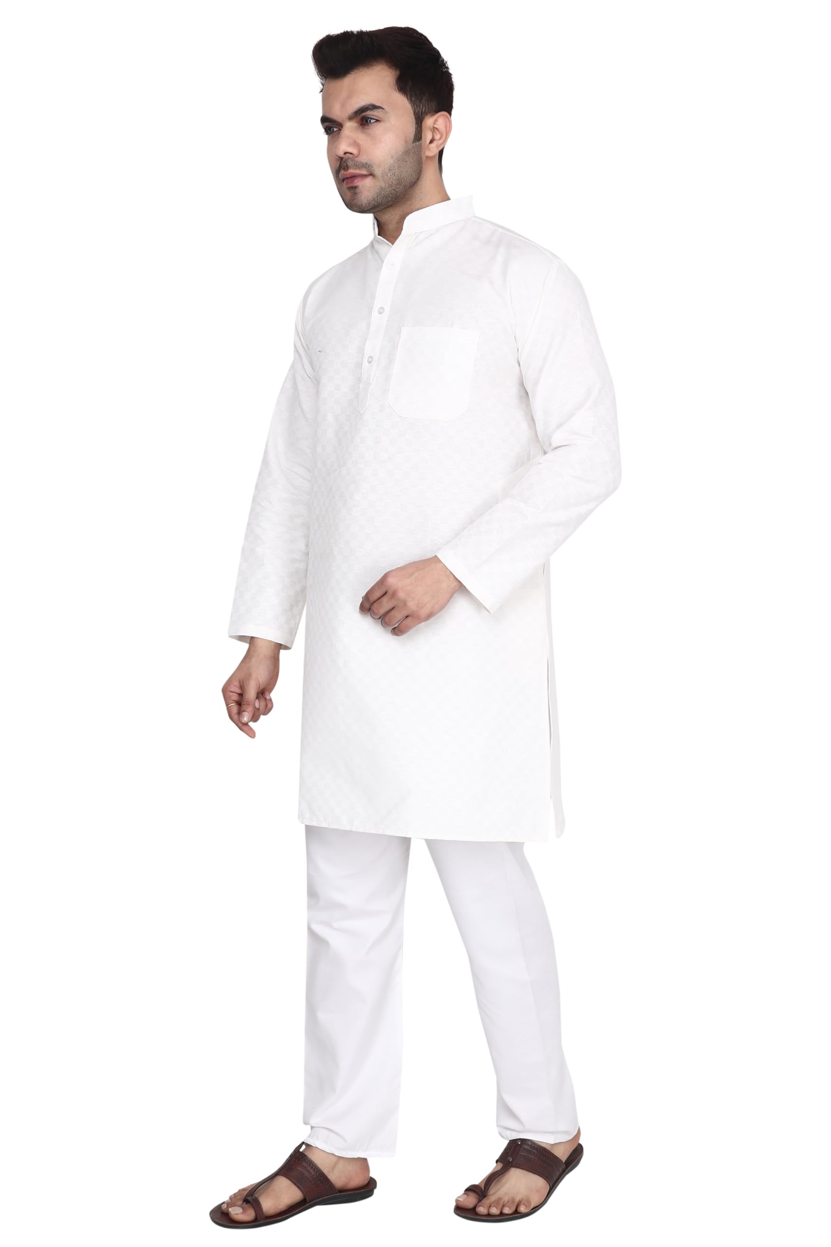 aaryavar White Men's Khadil Cotton - Kurta Pyjama Set-picture-54