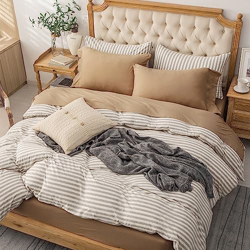 PURE ERA Jersey Knit 4pc Bed Sheet Set 100% T-Shirt Cotton Super Soft Comfy Breathable Fits Mattress Up to 20" Extra Deep Pocket (Solid Toffee Brown, Queen)