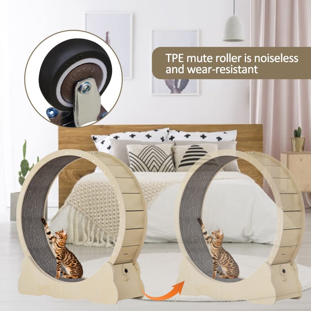 Roulant per gatti, 132 cm, con moquette, dispositivo fitness per la perdita di peso, per una vita più lunga del gatto (legno naturale, XXL)
