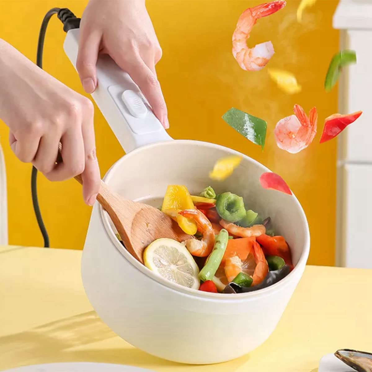 Fornello Elettrico Multifunzione da 2 Litri, Padella Elettrica, Padella Antiaderente, Frittura, Stufato, Bollitura, Adatta per 2-3 Persone Spina UE