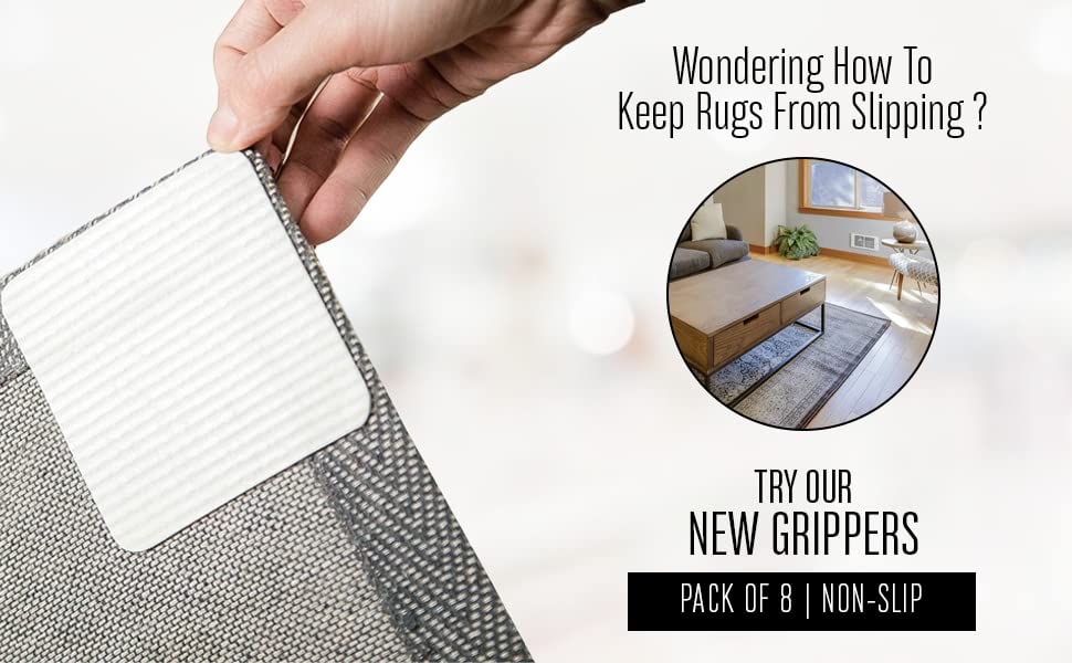 Antiscivolo Per Tappeti 10x10cm - 8 Pezzi Lavabili Per Pavimenti Legno, Laminato E Piastrelle
