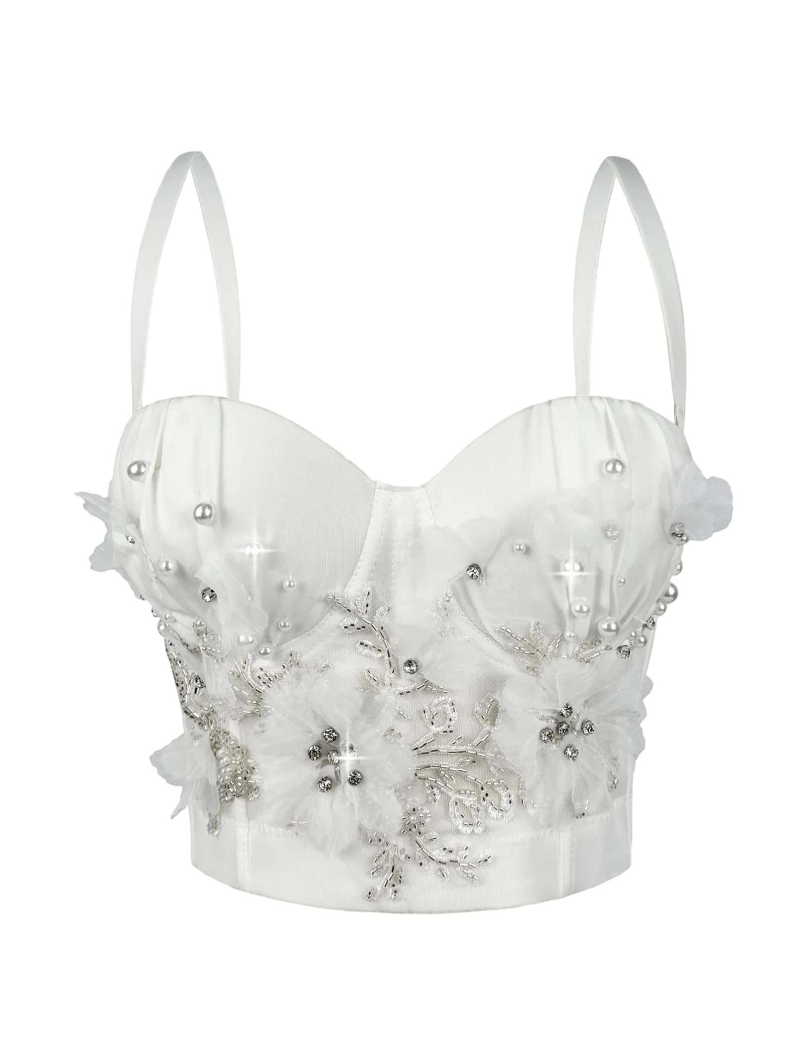 Yeuyyben Corsetto da donna fatto a mano con perline floreali crop top senza maniche canotta elegante estate canotta