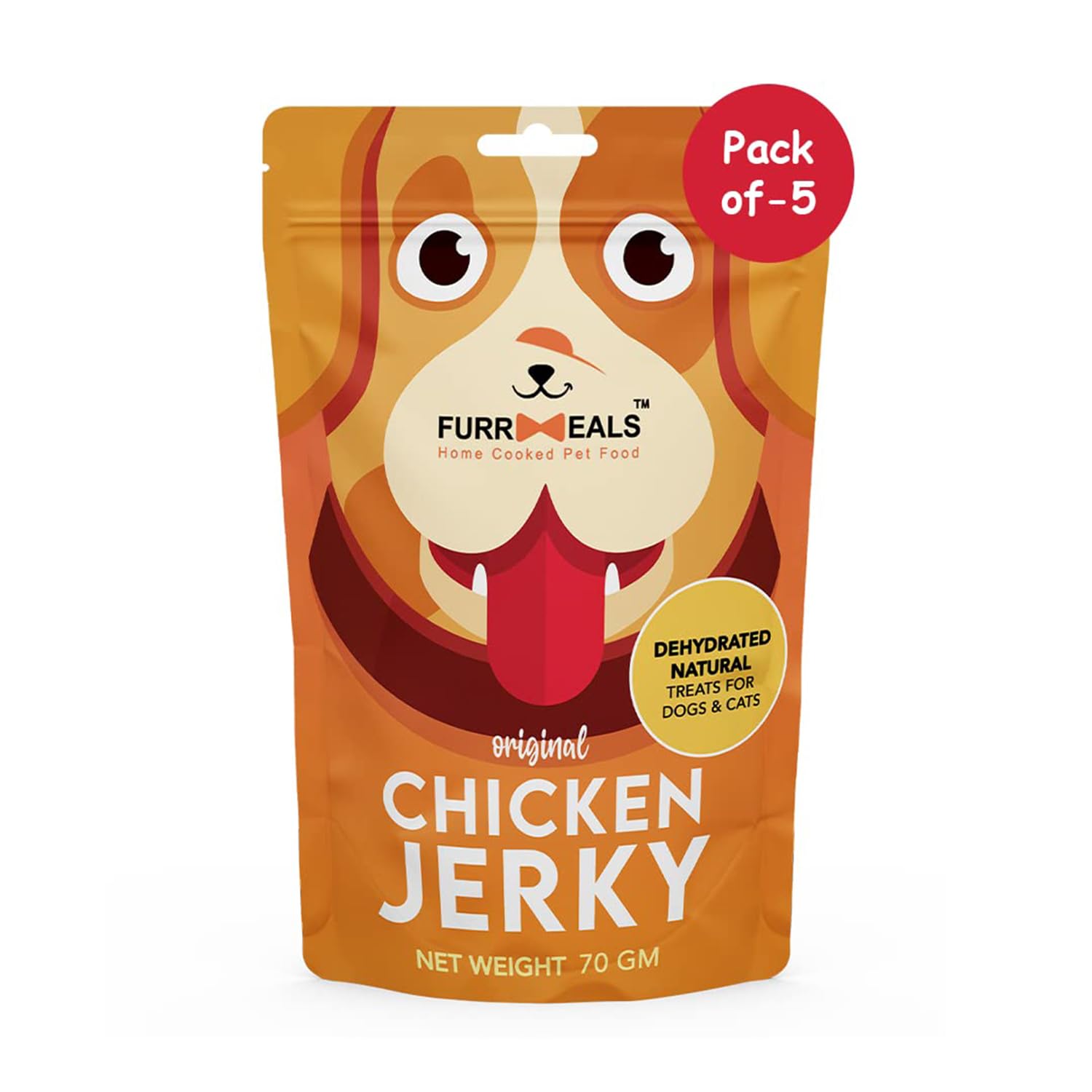 FurrMeals Original Chicken Jerky | High Protein Low Fat | Natural Treat for Dogs & Cats | Zero Preservative Human Grade Dog Treat | Pack of 5 x 70gm