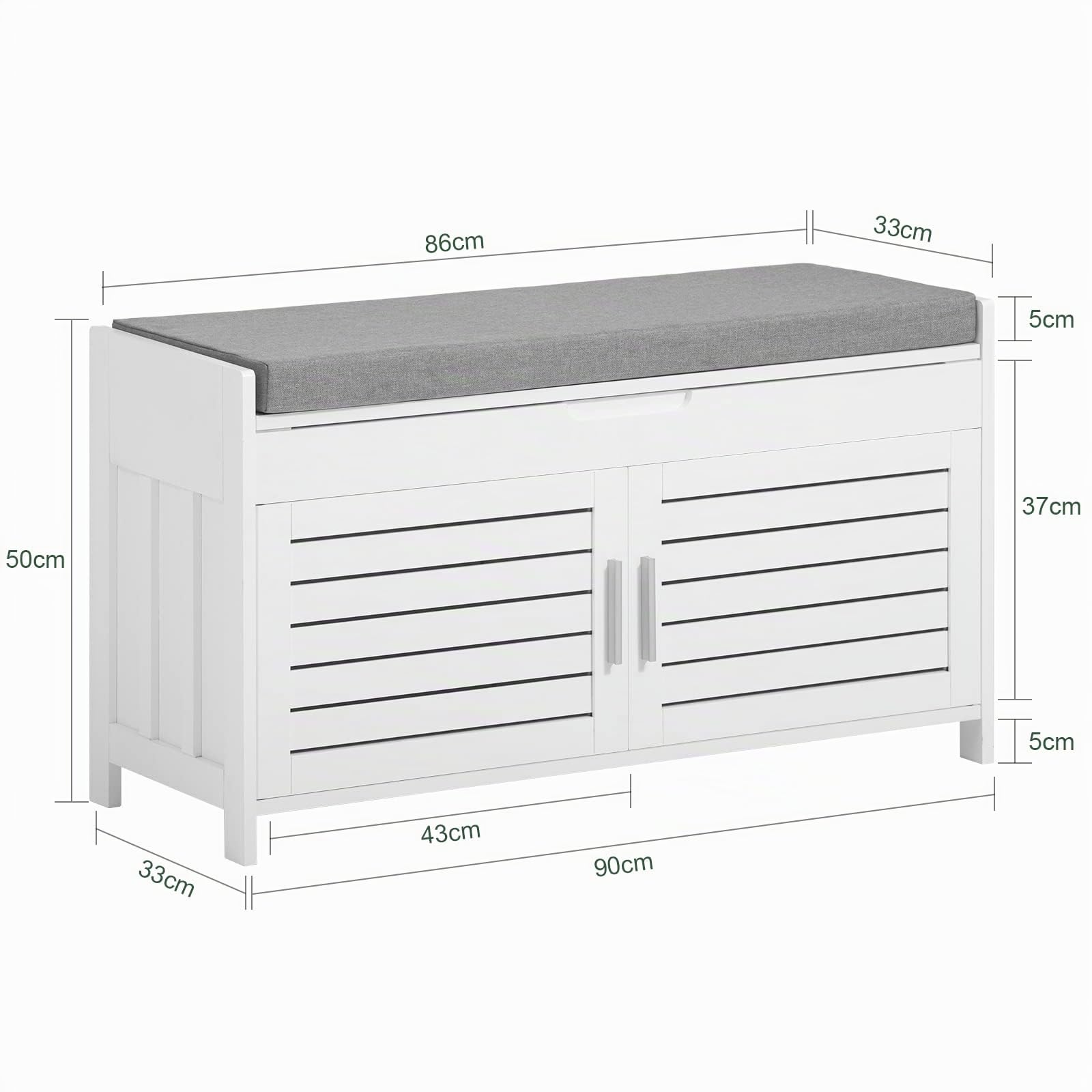 SoBuy Banco Zapatero con 2 Puertas 90x33x50cm para recibidor | Zapatero entrada con asiento, MDF y pino, estante ajustable 3 alturas, capacidad 100kg blanco FSR102-W