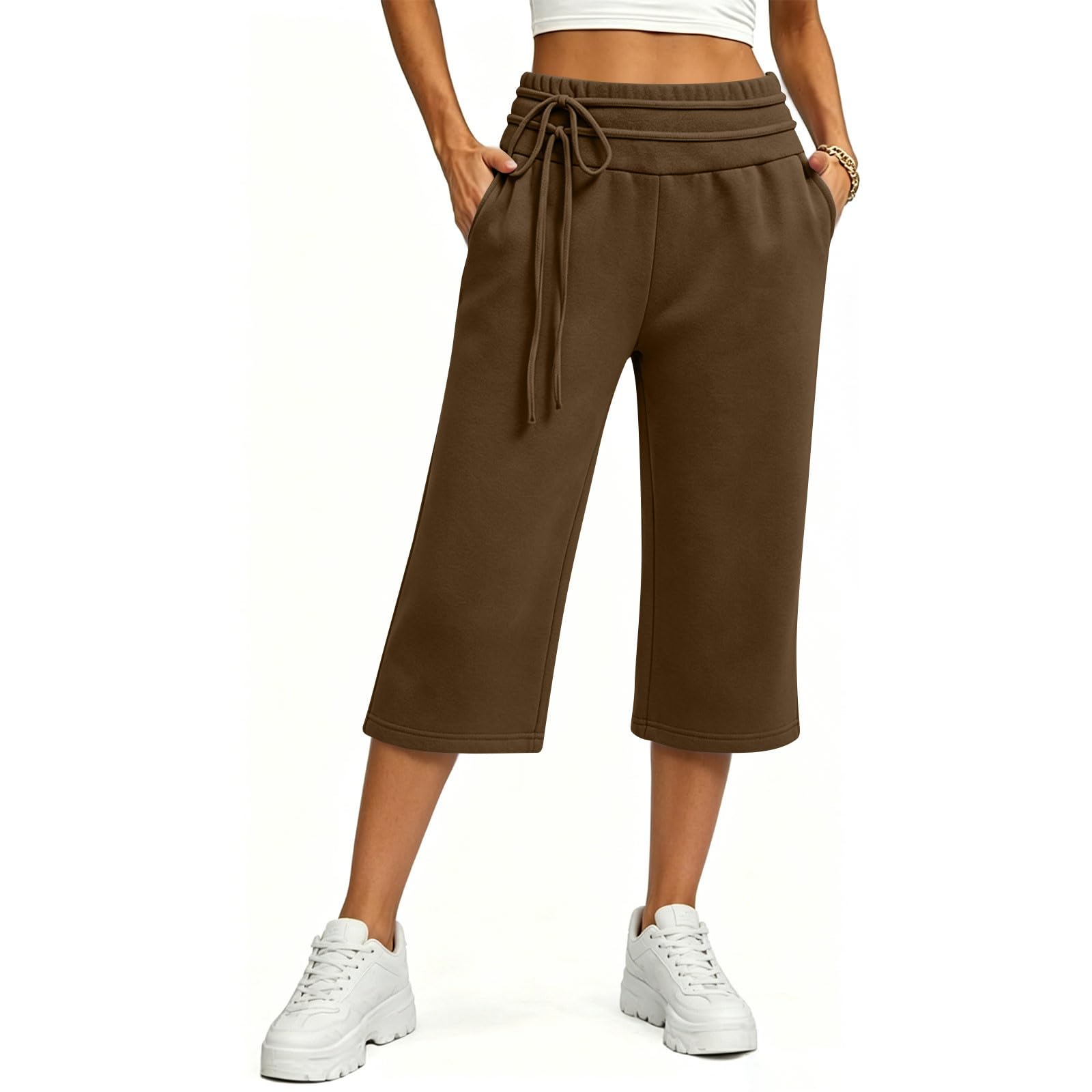 Pantaloni da Jogging Donna Pantaloni da Corsa con Elastico in Vita Pantalone Tuta Donna con Tasche e Coulisse Comodi 3/4 Pants Sportivi a Gamba Dritta Pantalone Baggy a Gamba Larga per Yoga e Fitness