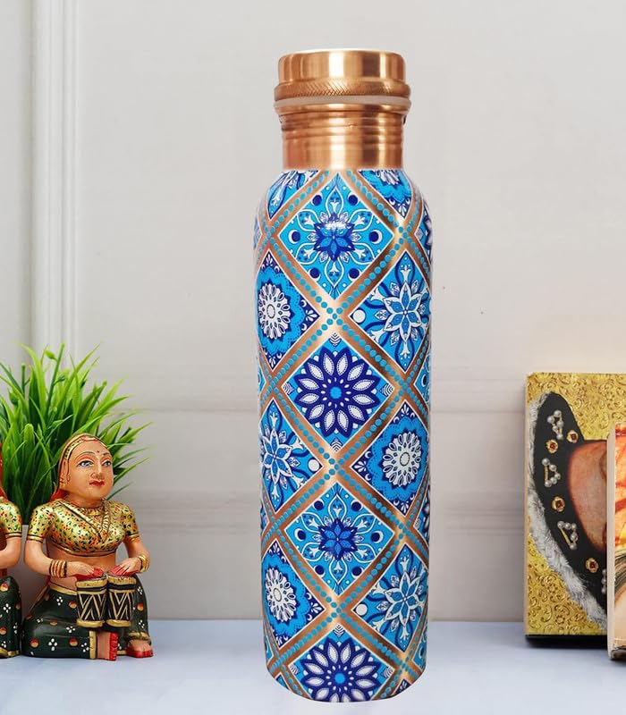 Kupfer-Trinkflasche, Groß Und Klein, Mit Farbkombination Und Gravur, Ayurvedische, Auslaufsichere Flasche Für Sport Und Yoga