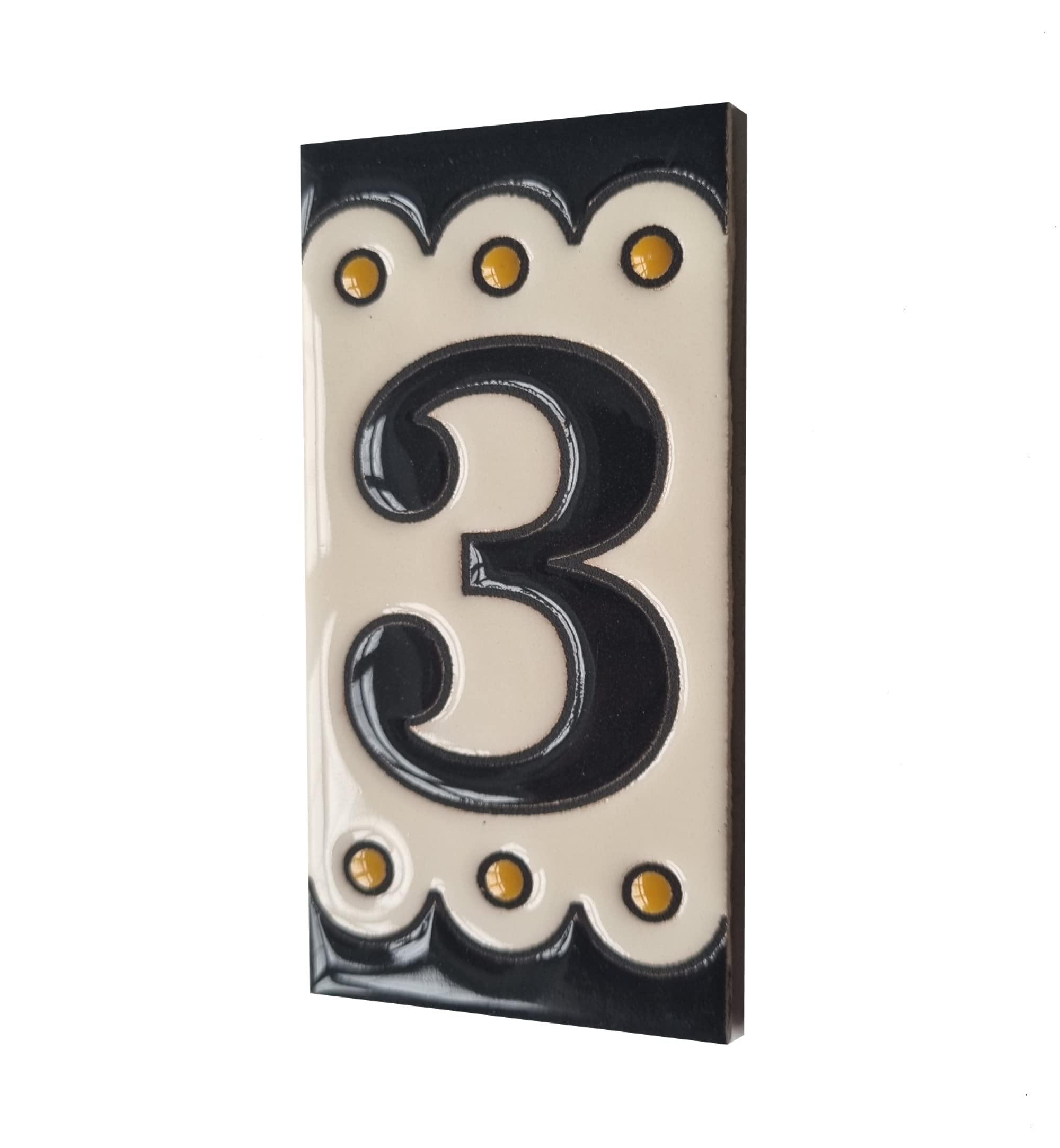 Soto M-3 Spanish Hand-painted Ceramic 11 x 5.5 cm or 2.16 x 4.33" Number Tiles (Number 3 tile) — image 1