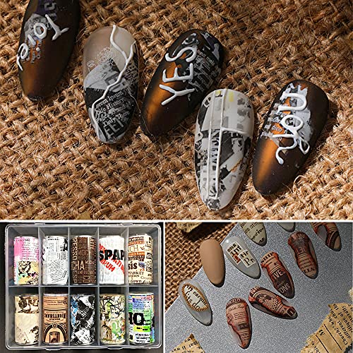 Bonnie-Sam Vintage Transfer Nail Foil Water Sticker Newspaper Decals 10Designs Long Sheets