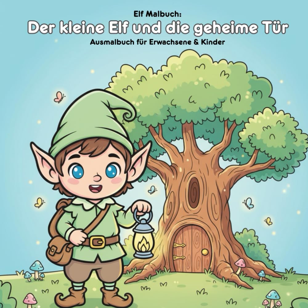 Der kleine Elf und die geheime Tür: Geschichte & Malbuch: Für Erwachsene & Kinder: 36 Ausmalbilder im Format 21.59 x 21.59 cm – Magische Elfenwelt zum Ausmalen und Entdecken