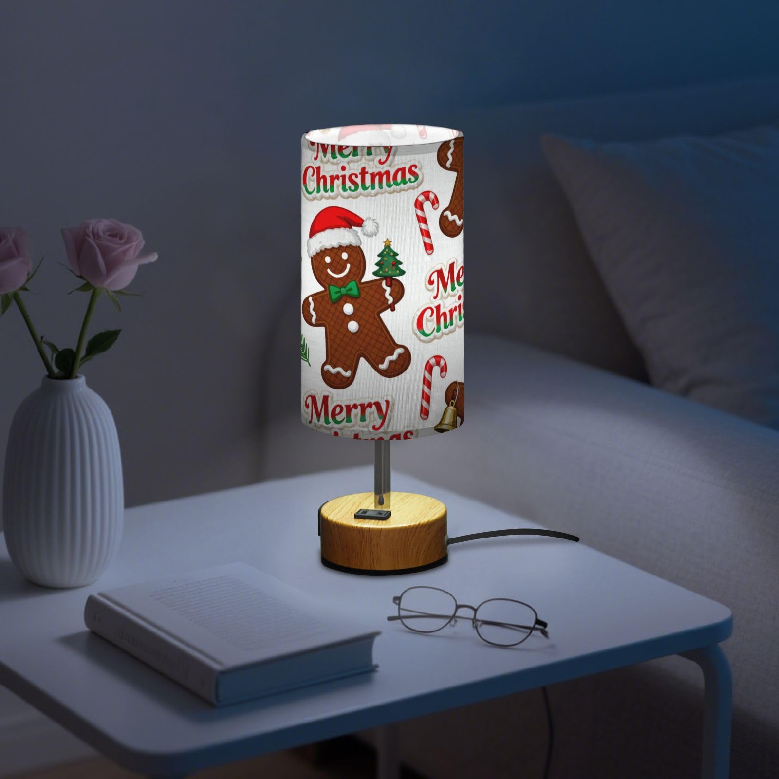 Wesołych Świąt Brązowe Piernikowe Lampy Stołowe Lampa Nocna z Kloszem Tkaniny 3 Temperatury Kolorowe Do Domu