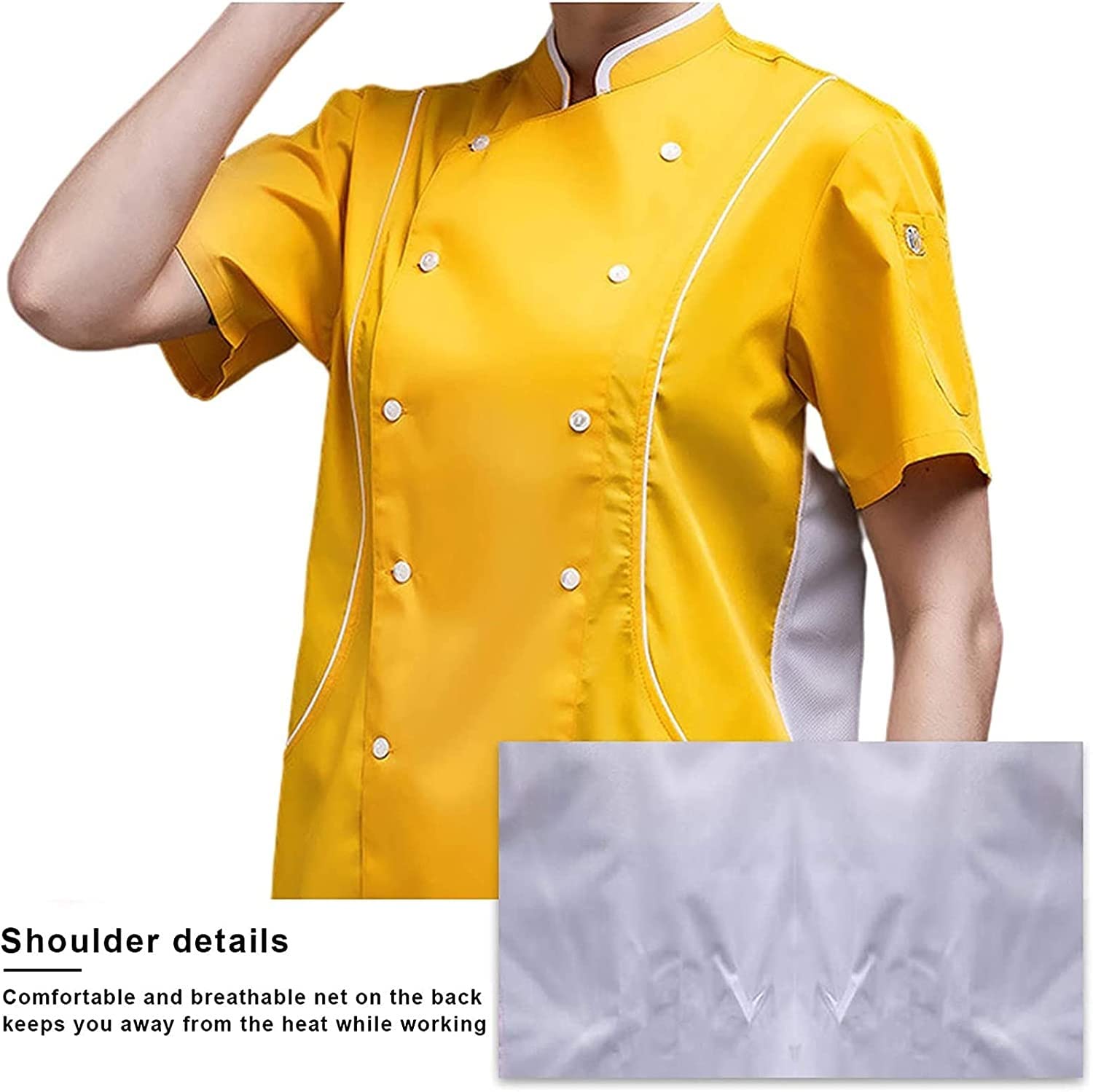Uniforme eleganti per uomo e donna, unisex, a maniche corte, per ristorante, chef, cucina, da lavoro, a due file, per sushi, panetteria, caffetteria, cameriere, catering, servizio