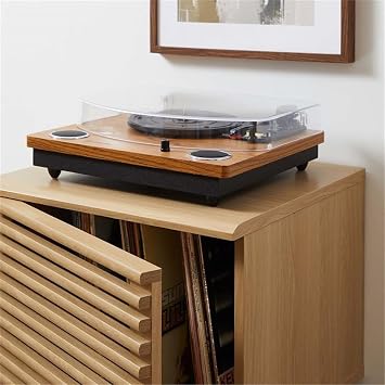 Modway Render Wood & Vinyl Record Display Stand with Hinged Door in Oak