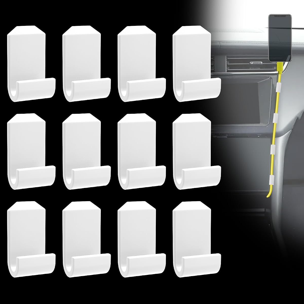 12 Pcs Car Trim Cable Clips, Car Cable Management Wire Organizer Cord-W(02) | Neatly Organize Cables for Vehicle Interior, Easy Installation, Ideal for Phone Chargers, Dash Cams and More