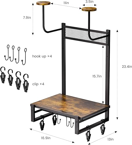 Miniatura 2 de HOYRR Soporte de pared para casco, soporte para casco de motocicleta, soporte de casco retro de madera de hierro, soporte de pared para casco, con