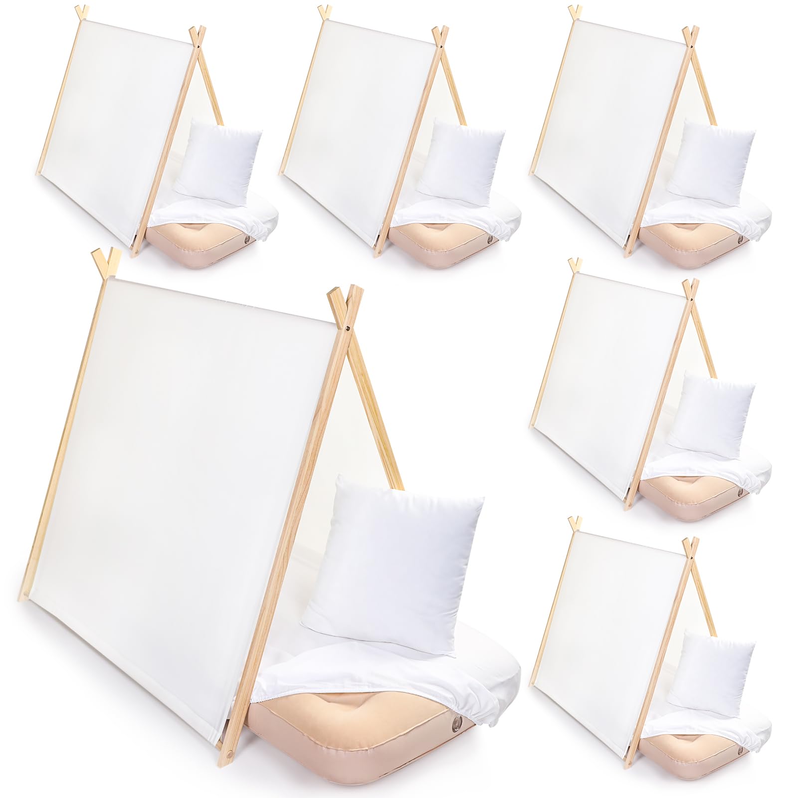 Wesnoy 6 Sets Teepee Tent with Inflatable Airbed, Fitted Sheet and Pillow Inserts Play Tent White Washable Foldable for Indoor Outdoor Slumber Party