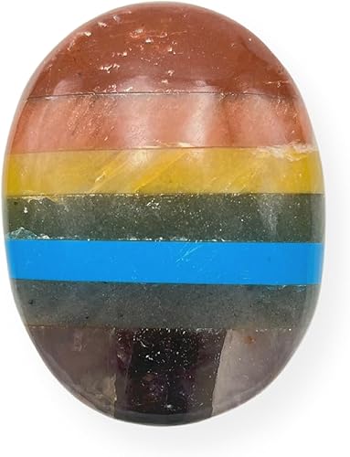 Piedra preciosa de 7 chakras (consolidada), piedra de palma tallada, piedra de palma de bolsillo, curación de reiki y cuadrícula de cristal para el