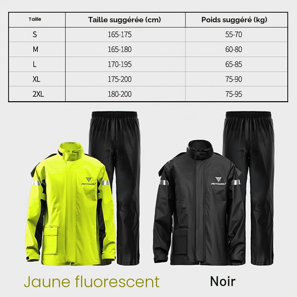 Lixada Hommes Moto Combinaison de Pluie Extérieur Réfléchissant Imperméable Veste et Pantalon de Pluie Vêtements de Pluie pour Vélo Equitation Cyclisme Camping Randonnée