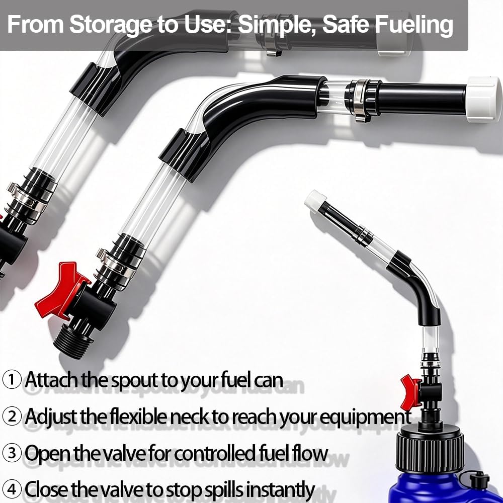 Taiss 4PCS Racing Fuel Jug Hose with Ball Valve & 2 Benders,14 Inch Fuel Filler Hose for LC2 Jugs Gas Can Spout Replacement Gas Tank Filler hose Suitable for 5.5 Gallon Vp Jugs