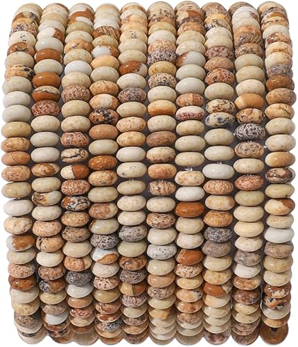 Cuentas de piedra de disco de imagen marrón natural de 0.156 x 0.079 pulgadas, 160 cuentas de piedras semipreciosas sueltas para diseño de joyería