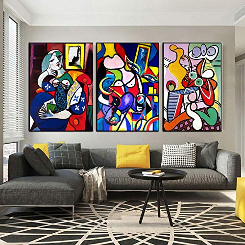 dsdsgog Affiche Impressions murales Art Picasso Femme Peinture sur Toile Art Graffiti Impressions murales et Affiches Maison Salon décoration 40x60cmx3 sans Cadre