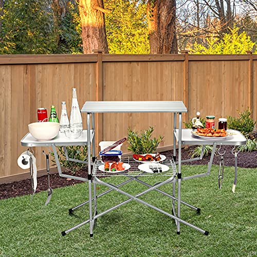 Tangkula Mesa Plegable para Parrilla, Mesa de Cocina de Camping de Aluminio con Estación de Cocina, Ganchos, Mesa Portátil para Acampar con Estantes Organizadores y Bolsa de Transporte, Ideal para Picnic, BBQ, Fiesta, Exterior miniatura 5