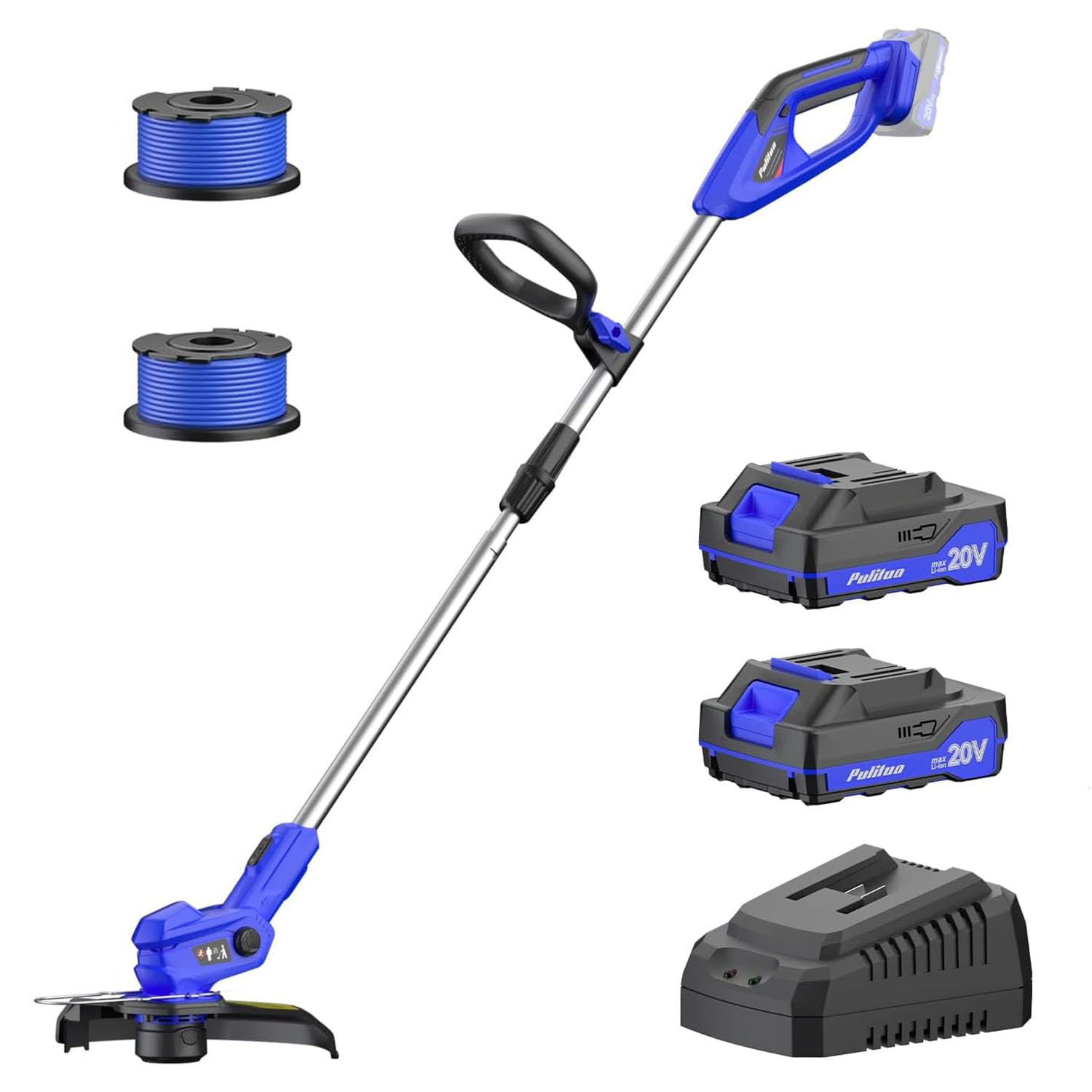 20V Cordless Strimmer with 2x 2.0Ah Batteries & Fast Charger, Ultralight (1.9kg) Grass Strimmer, 30cm Cutting Width, 9000RPM, Auto Line Feed, Includes 2 Spools, for Lawn Edging & Garden Care