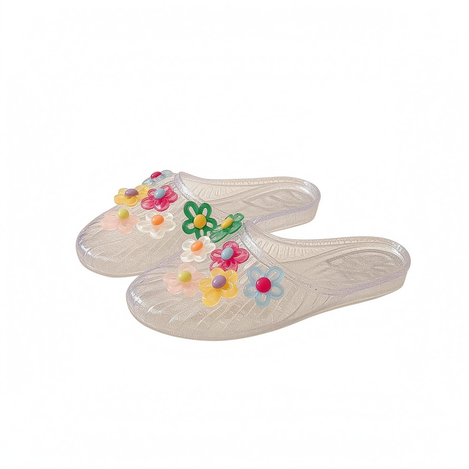 MYADDICTION uncoveredBack Flower Mule Flats Soft Upper Backless Mule Flats Wear-Resistant Slip-on Flat Shoes, White, 36-image-26