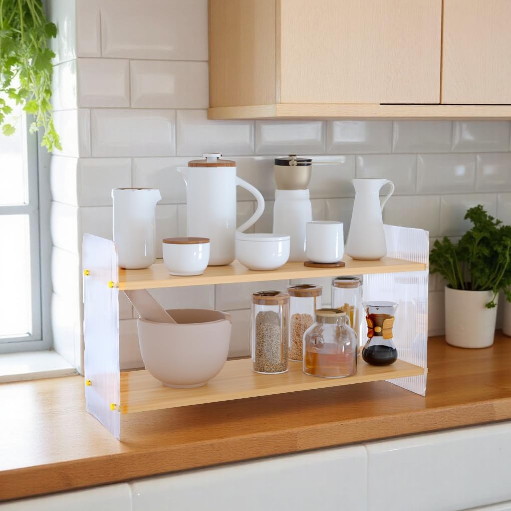 2 Tier Matcha Station Organizer, Coffee Station,Vanity Stand for Skincare Storage Acrylic Desktop Display Stand Bedroom Storage Rack Desk Bookshelf Desk Organizer Kitchen Condiment Shelves (2 Tier)