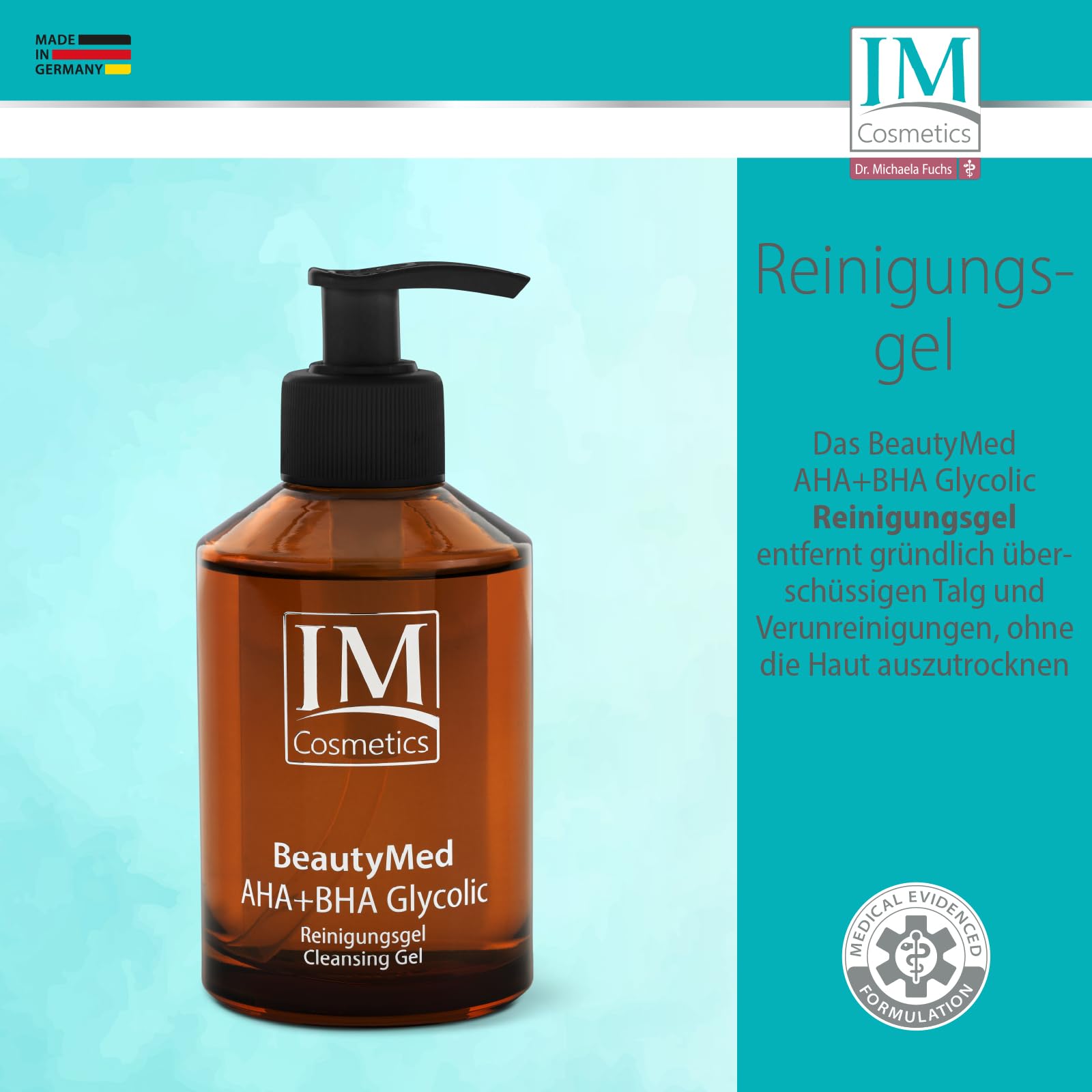 Genius IM Cosmetics BeautyMed AHA + BHA Glycolic Deluxe Set 2-tlg. Gesichtsserum & Reinigungsgel mit Salicylsäure gegen Pickel, Mitesser & unreine Haut- Gesichtspeeling Cleanser - Dr. Michaela Fuchs