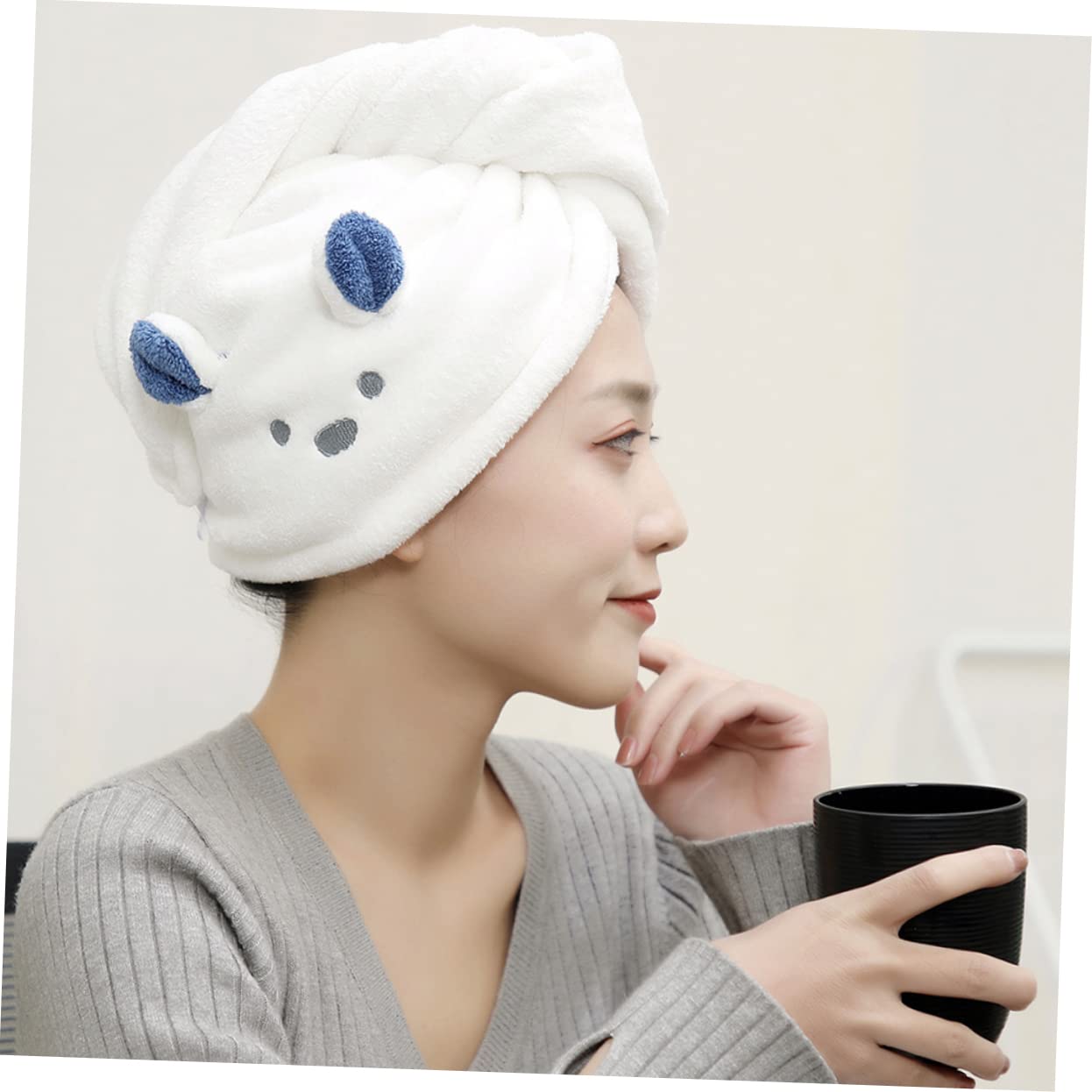 AUTSUPPL 3pcs Fast Drying Hair Cap Towel Turban for Wet Hair Cartoon Style Hair Dry Wraps