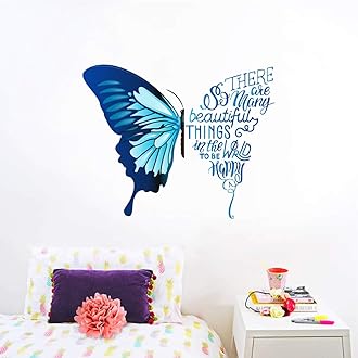 Decal O Decal Vinyl Blue Butterfly with Motivational Quotes ' Wall Stickers, self-adhesive, 10 x 90 mm