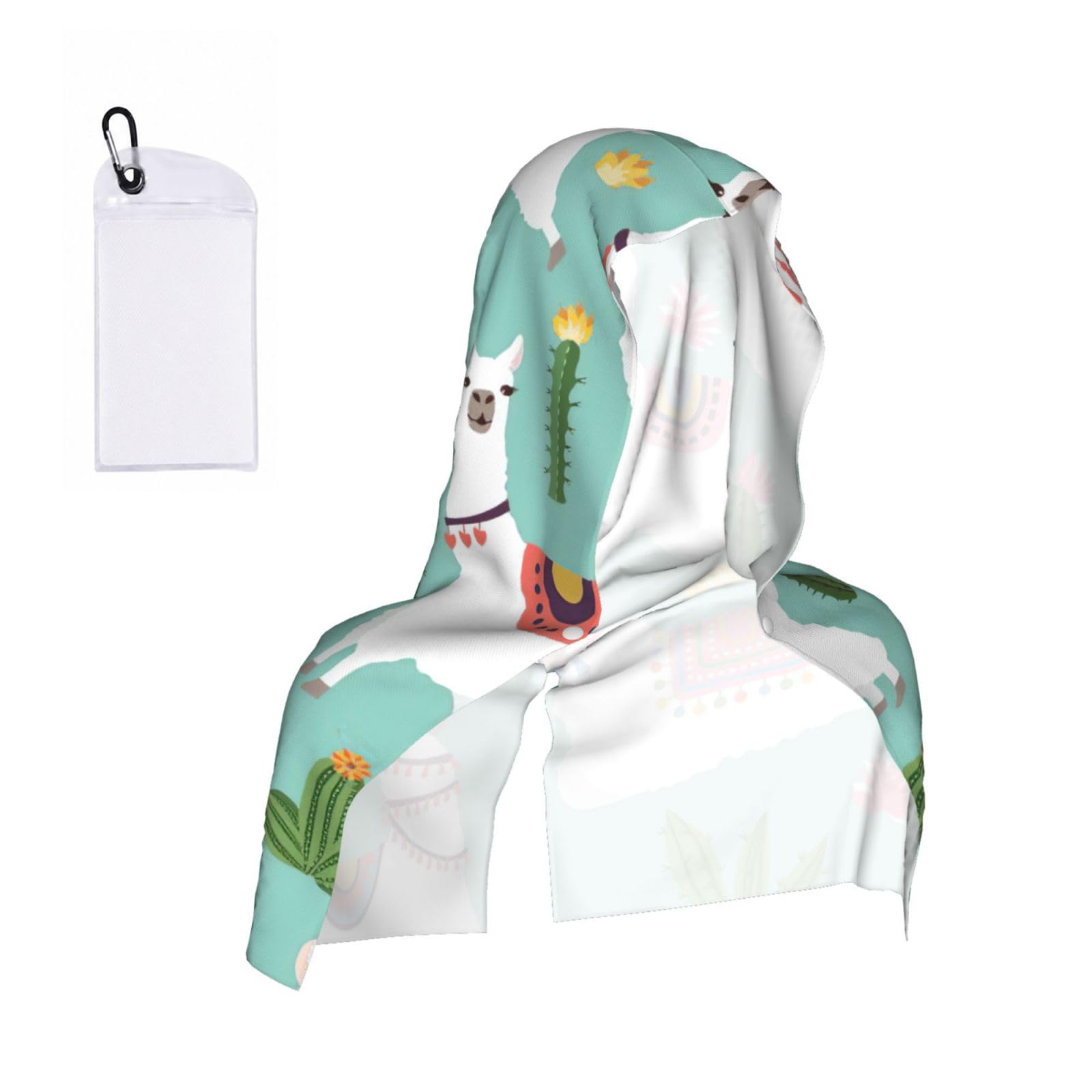 YQxwJL Tropical Llama Alpaca Cactus Flower Print Unsex Cooling Hoodie Towel, Cools Instantly When Wet Sun Protection For Sports Fitness Gym