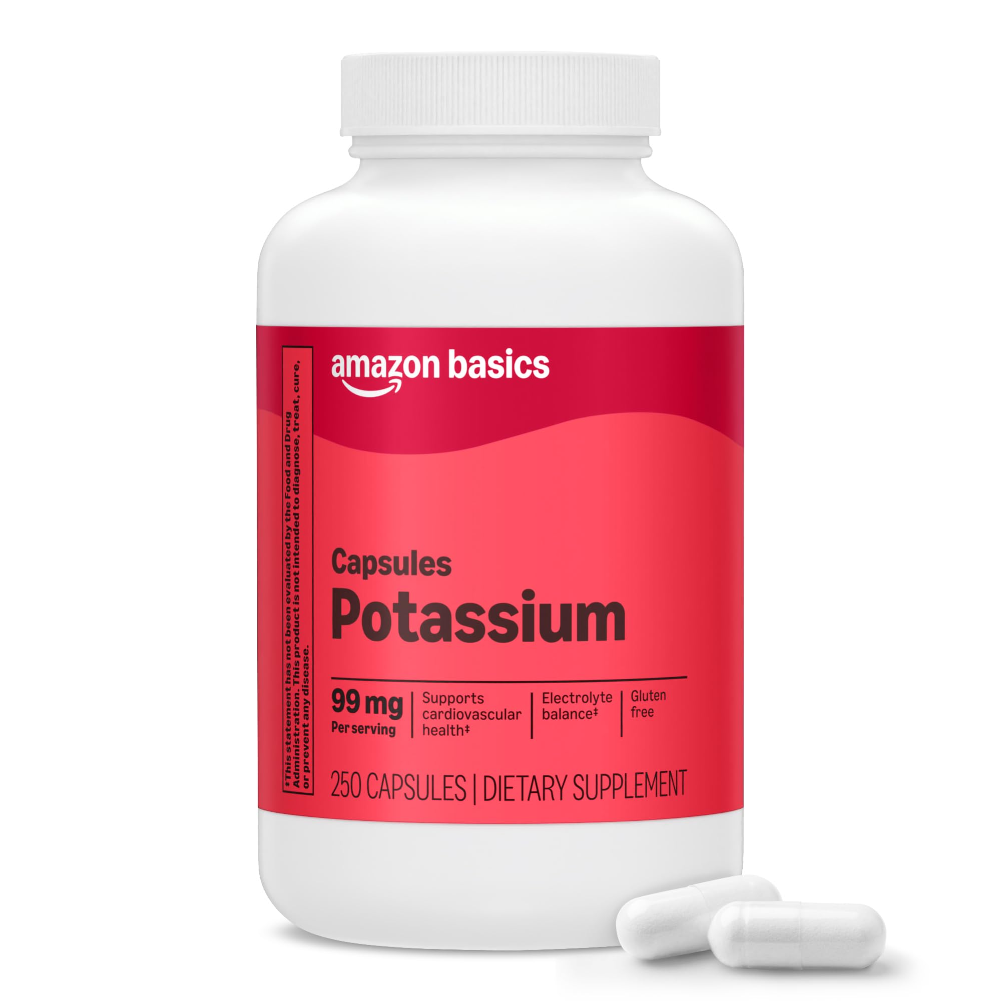 Amazon Basics Potassium Heart Health Capsules, 99 mg, 250 Count