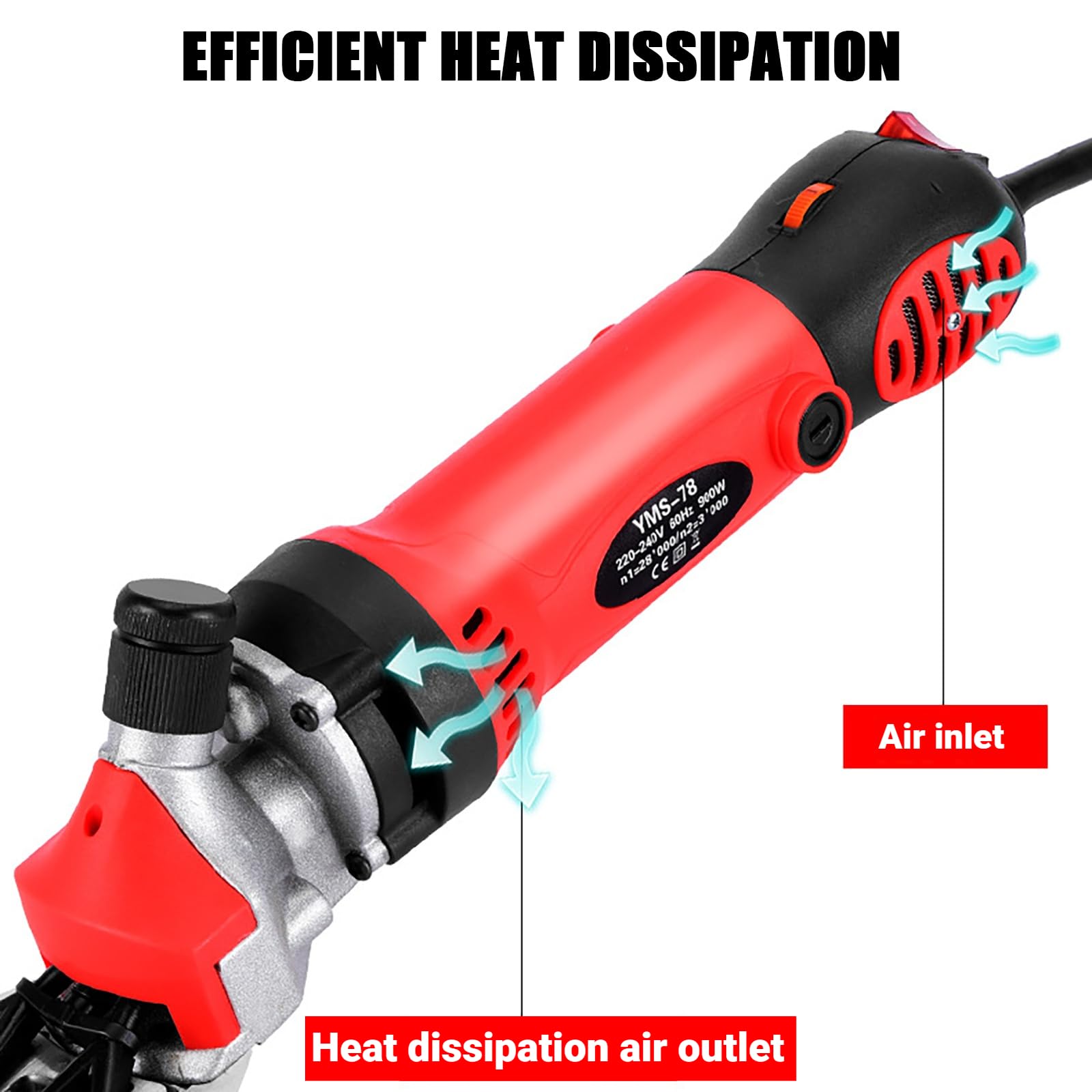 Cesoie per pecore con regolazione elettrica da 900 W, tosatrice per pecore per carichi pesanti a 6 velocità con lama a 13 denti, per cavalli spessi, alpaca, capre Black with 13-Tooth