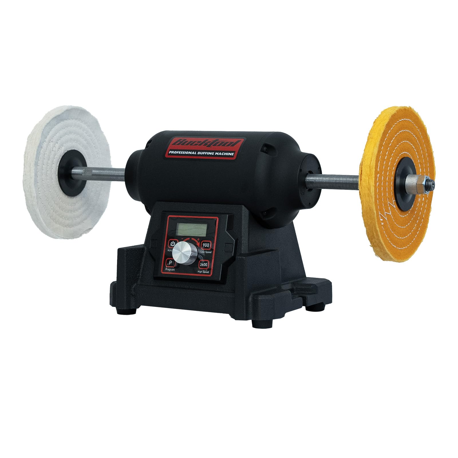 Photo 1 of BUCKTOOL 1HP VFD Motor 8-Inch Variable Speed Bench Buffer Polisher, 900-3600 RPM One Button Speed Setting Powerful Benchtop Polisher, Extended Polishing Shaft for Jewelry, Metal Power Bench Grinders