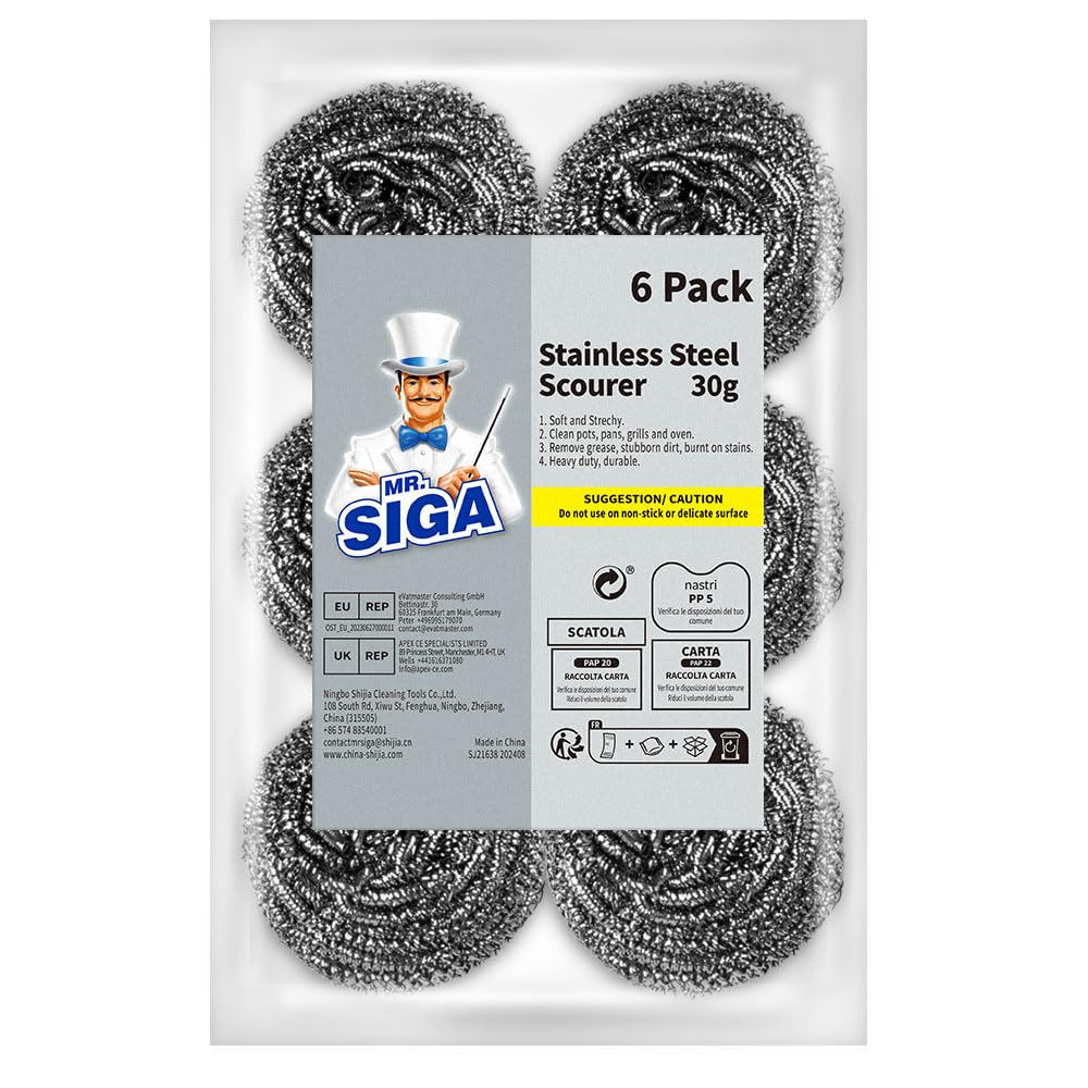 MR.SIGA Stainless Steel Scourer, Pack of 6, 30g