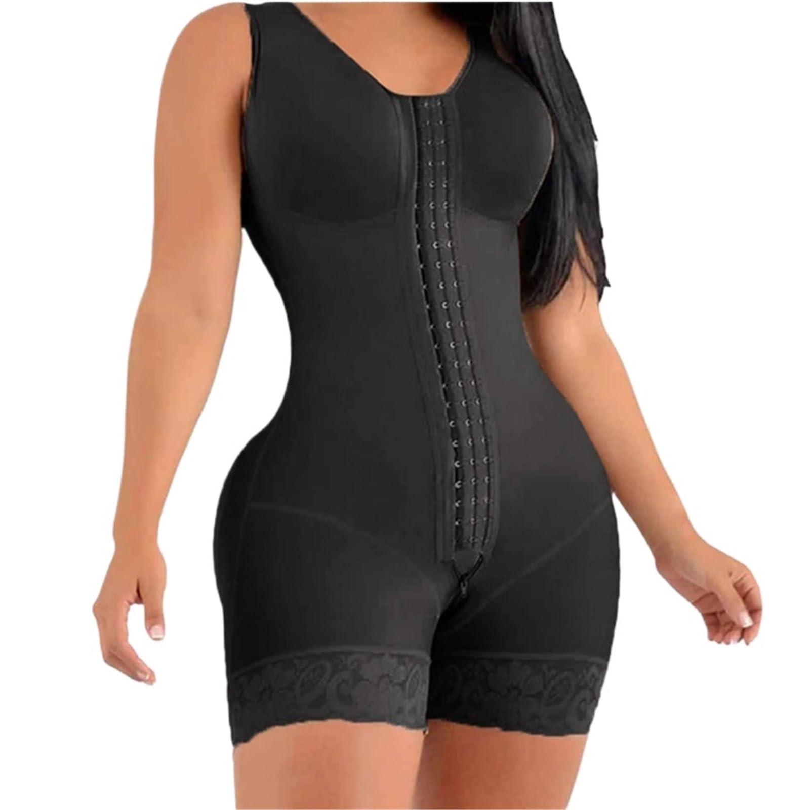 Fajas Reductoras Mujer Faja Moldeadora de Cuerpo Completo con broches for Adelgazar el Busto(Black,XL)