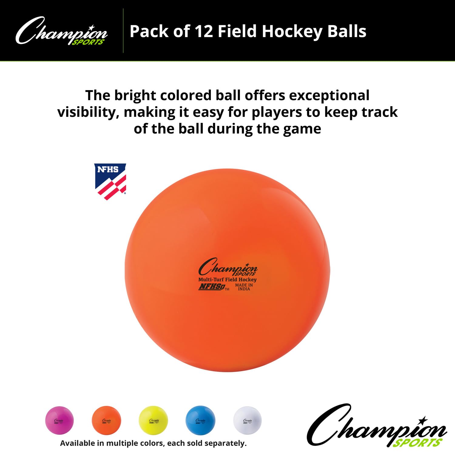 Champion Sports Çim Hokeyi Topları, Düzenleme Boyutu, 12'li Paket, Her Biri 7 cm - NFHS Onaylı Spor Hokeyi Topu Seti, Alanlar, Çimler, Çim için - Dayanıklı, Kabarık, Hafif, Parlak Renkli - Turuncu