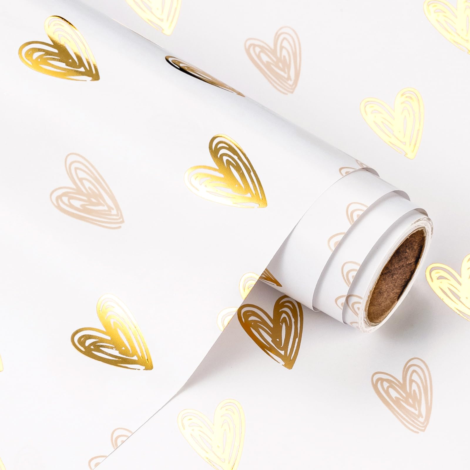 RUSPEPA Rollo De Papel De Regalo Con Forma De Corazón (Mini Rollo) (43,2 Cm X 5 M) - Diseño De Corazón Dorado Para San Valentín, Bodas, Despedidas De Soltera, Cumpleaños Y Baby Shower.