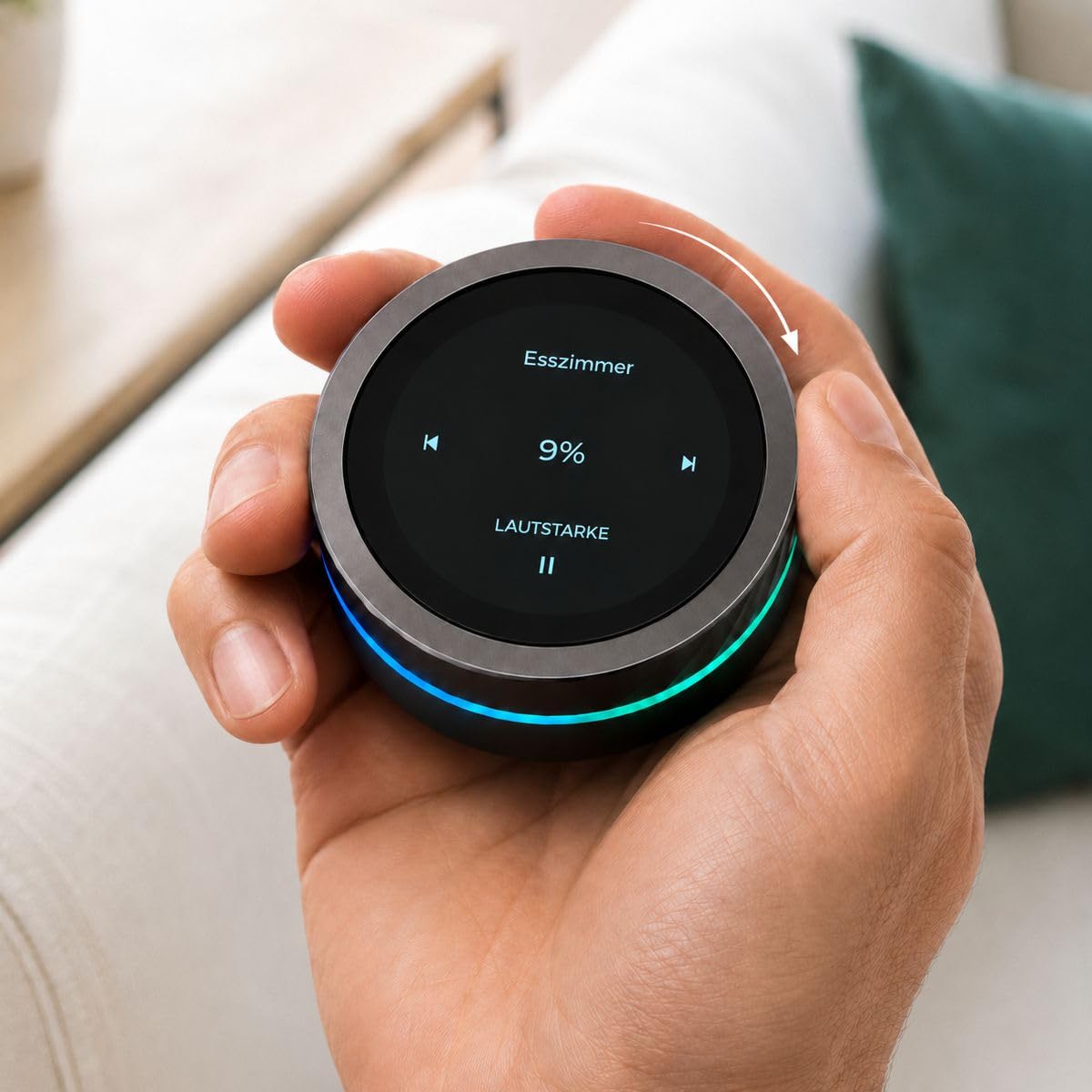TurnPilot WLAN-Lautstärkeregler kompatibel mit Sonos & IKEA SYMFONISK, smarte Fernbedienung mit CNC gefräßtem Drehring und Touchdisplay, USB-C und RGB-Beleuchtung