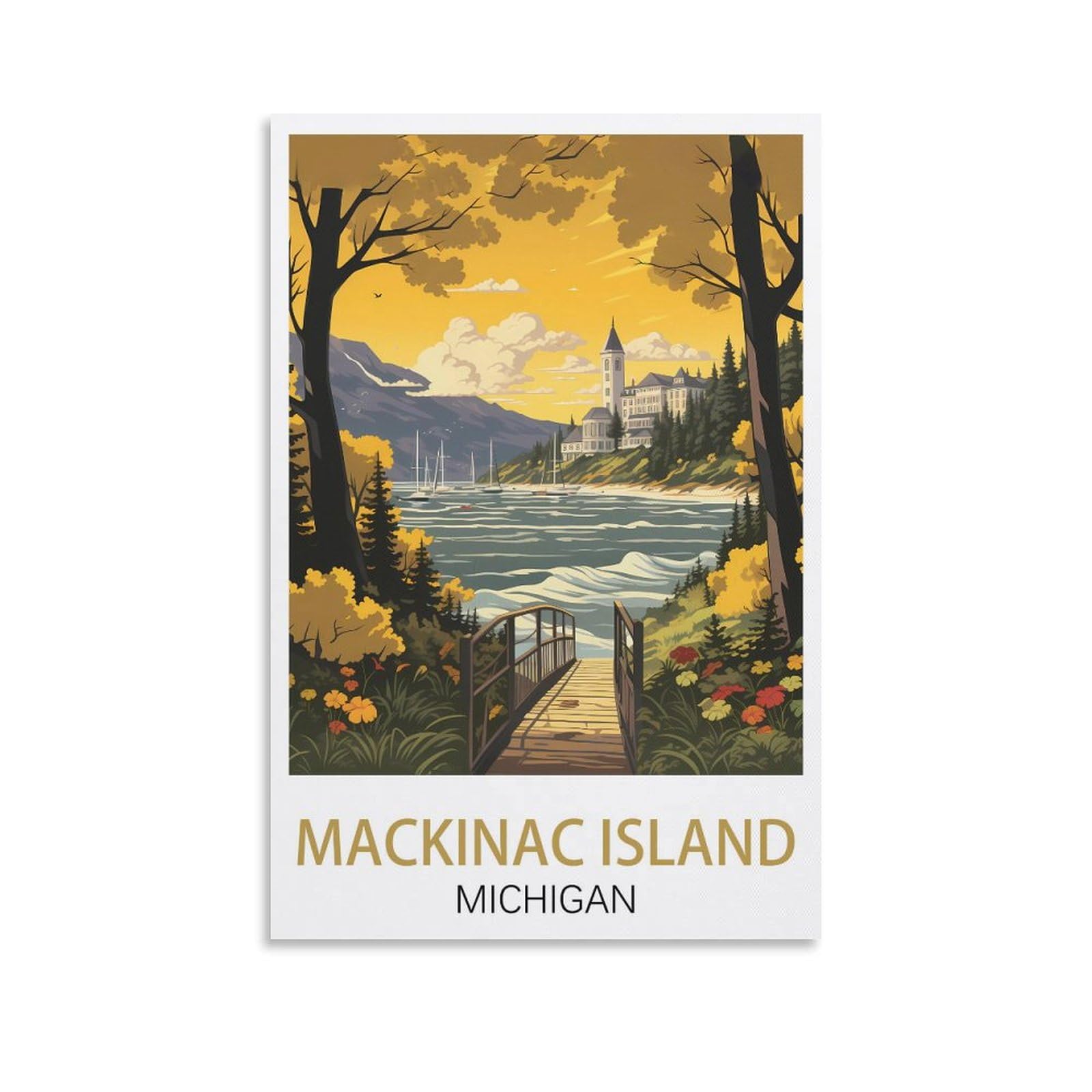 EZMLFA Diamond Painting Kits for Adults,Mackinac Island Michigan DIY Crystal Embroidery Gifts,Diamond Art Craft,for Living Room Home 30x40cm