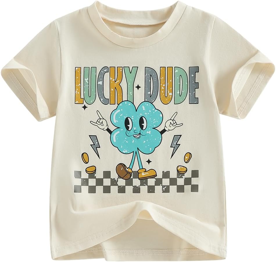 Kids Toddler Little Boys St Patrick's Day T-Shirt Short Sleeve Shamrock Funny Letters Print Clover Irish Top