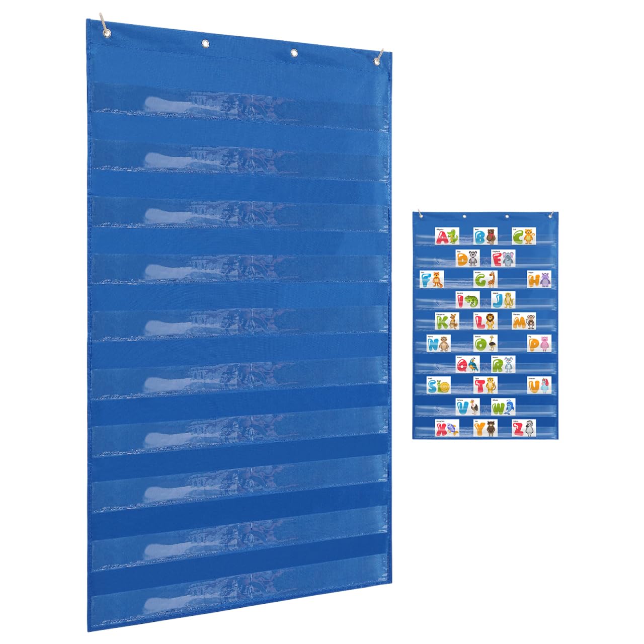 DIYEAH Transparent Card Hanging Bag Blue Classroom Pocket Chart for Teaching Supplies and Cell Phone Storage Magnetic Wall Organizer