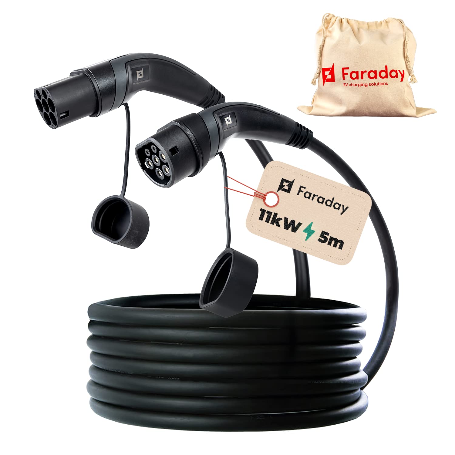 Faraday Cavo Di Ricarica Per Auto Elettrica Tipo 2 - 5m, 32A 22kW, Trifase, IEC 62196, Compatibile Con Tesla E BMW I3/i4/iX