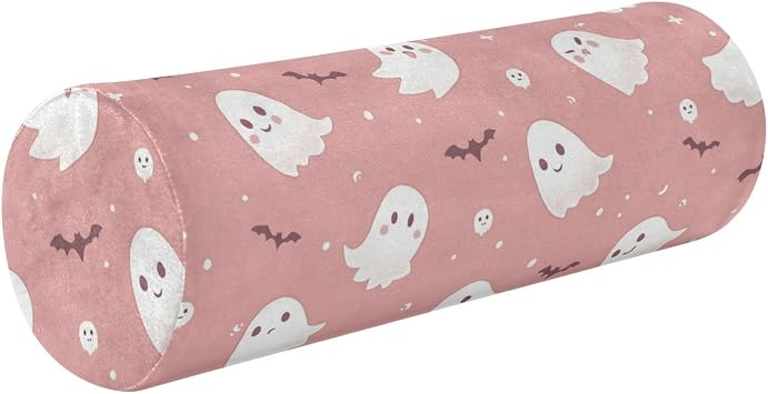 Pink Scatter Halloween Print Bolster Cotton Cylinder Body Case Round Baby Therapedic Neck Roll Pillow Lower Back Support Pillows